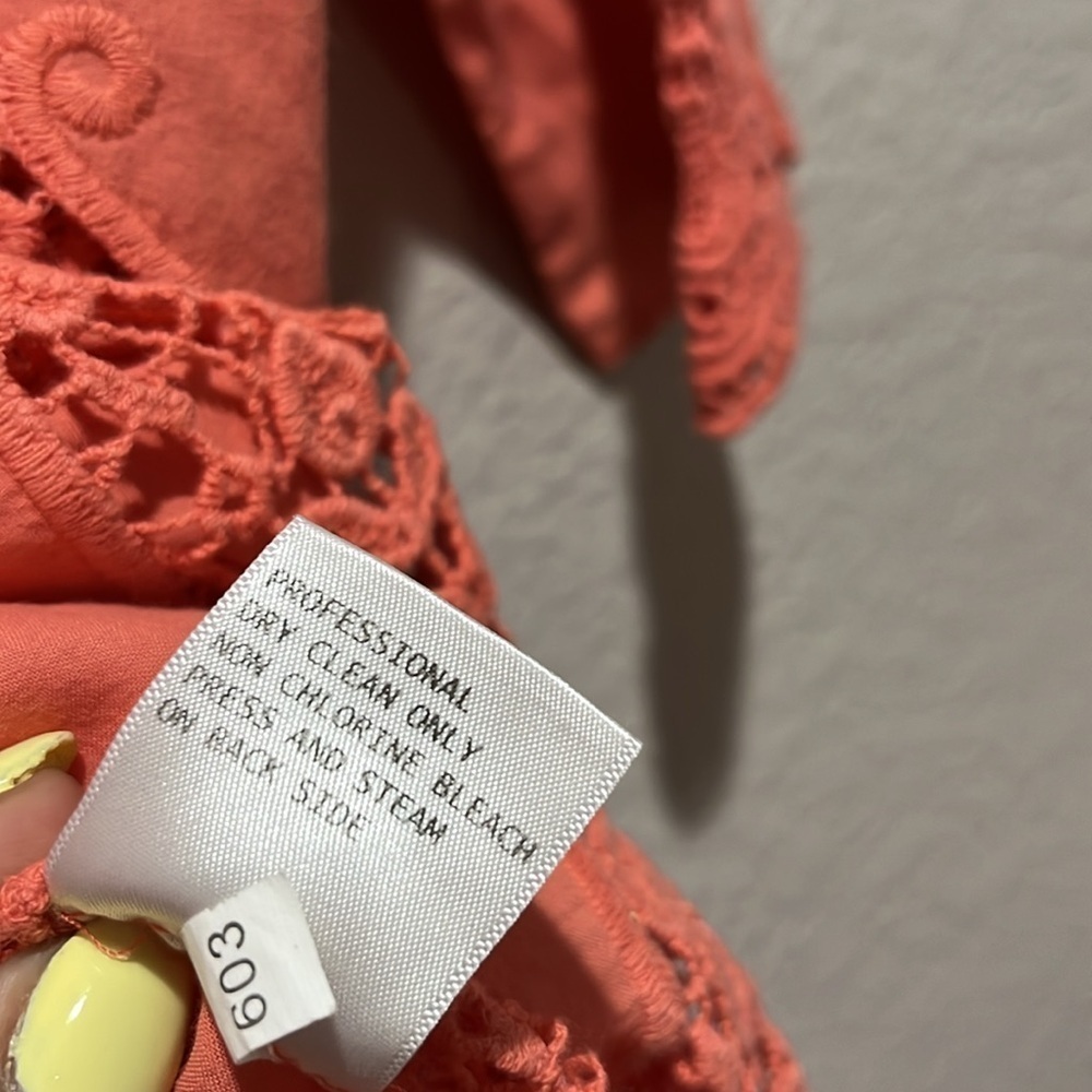 Saint Tropez West Cotton Lace blouse top long sleeve coral pink M Vacay Casual - Picture 13 of 14